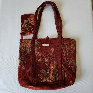 Vintage Isabella's Journey Elegant Tapestry Floral Red Tote Bag Grandmacore 80s